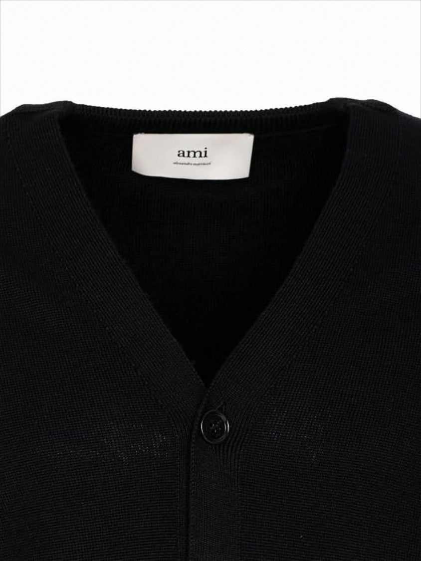 Black V-Neck Cardigan with Button-Down Front