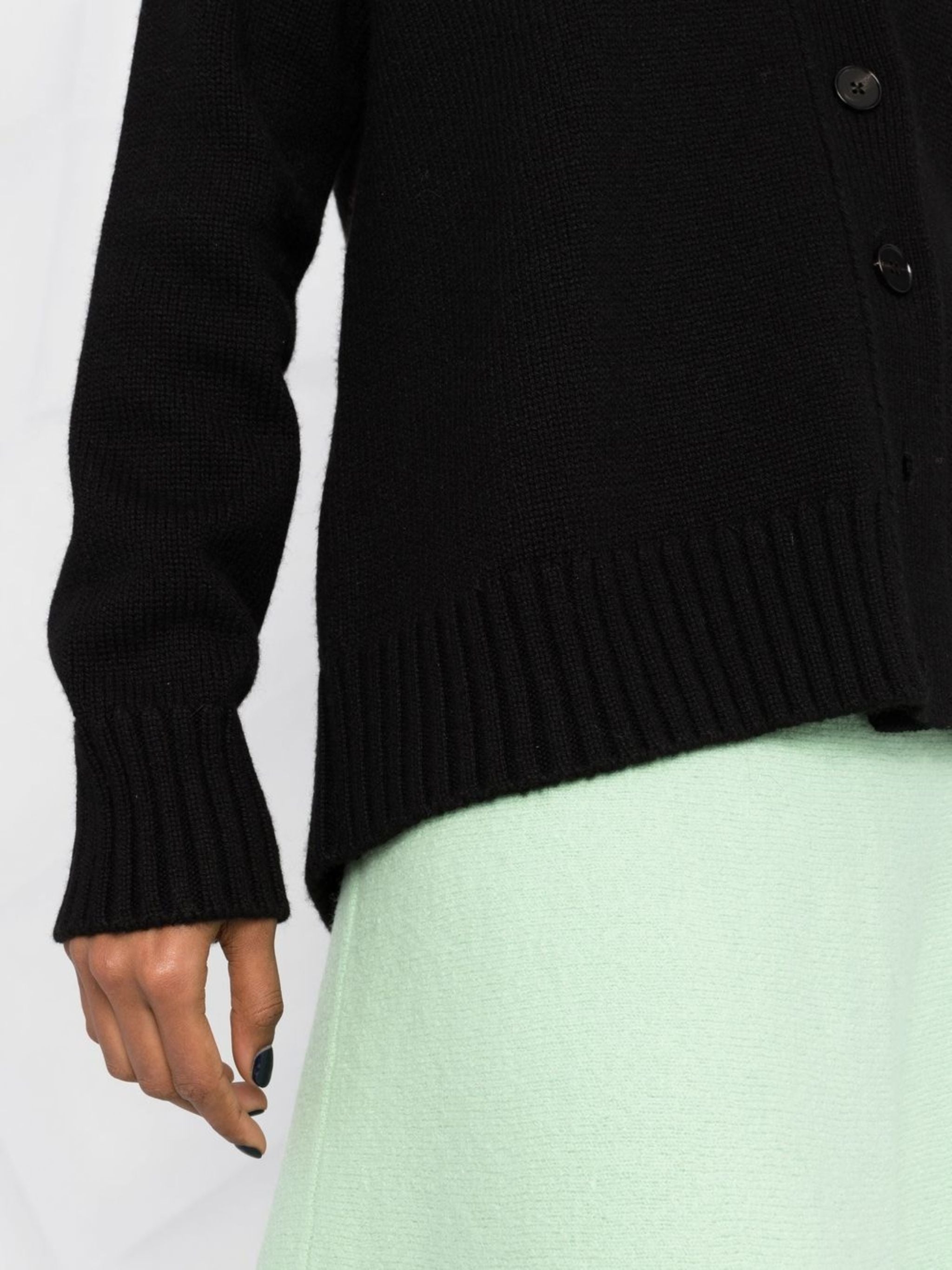 Black Boxy Cashmere V-Neck Cardigan