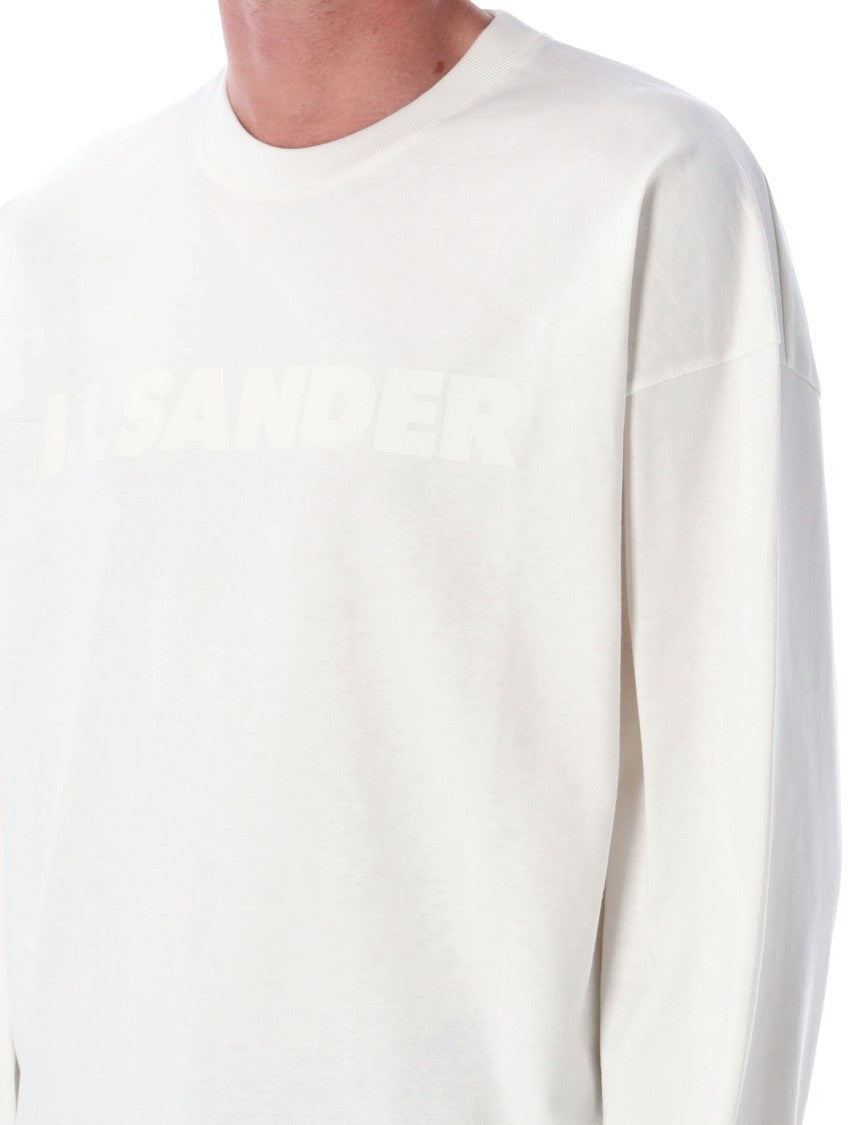 Porcelain Cotton T-Shirt With Tonal Logo Print