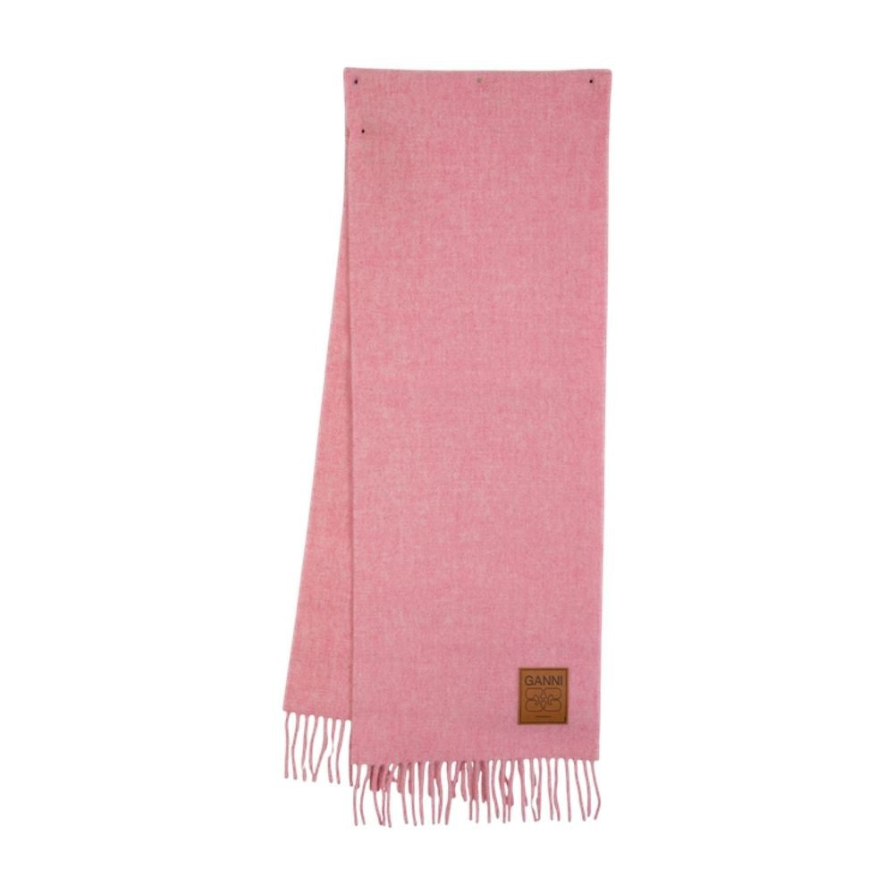 Double Face Pink Wool Scarf With Fringed Ends