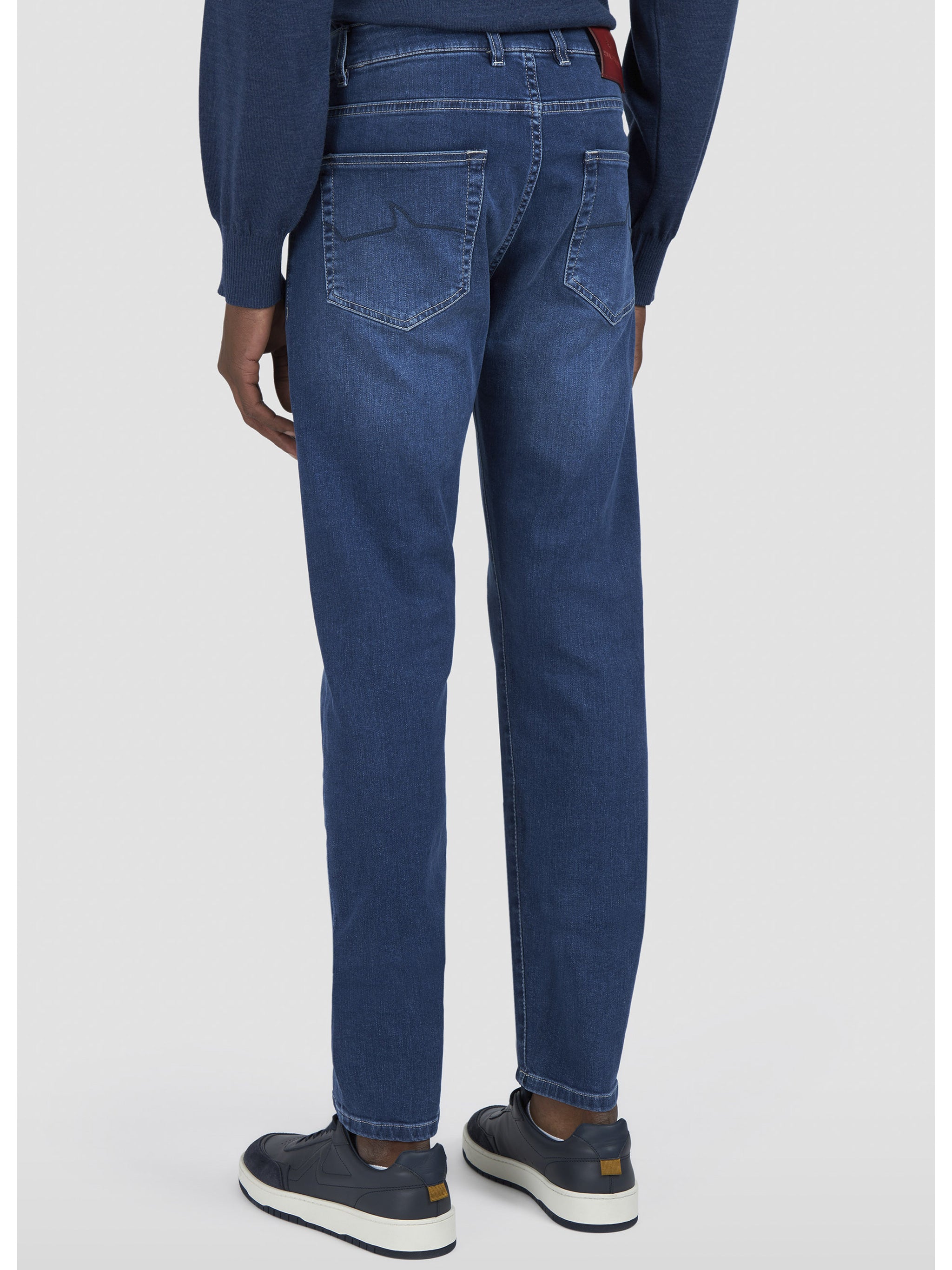 Medium Dark Blue Red Rivet Jeans