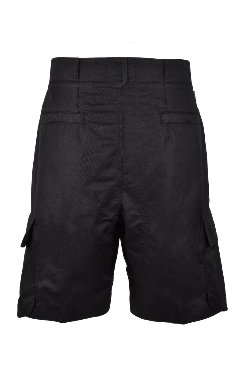 Cotton Linen Lycra Bermuda Shorts - Black