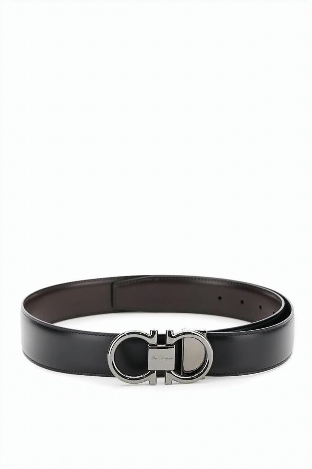 Cowhide Leather Belt with Silver-Tone Double Gancini Buckle