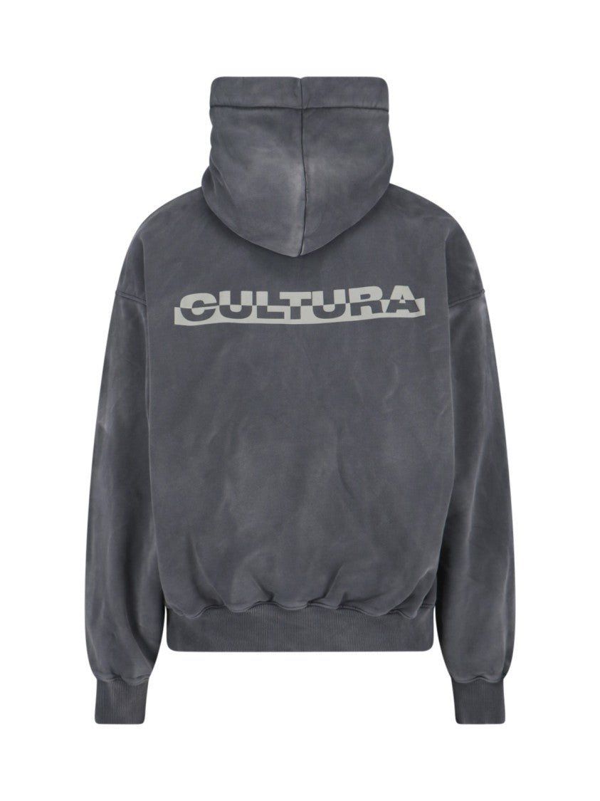 Logo Hoodie, In Grey Cotton, Worn Effect