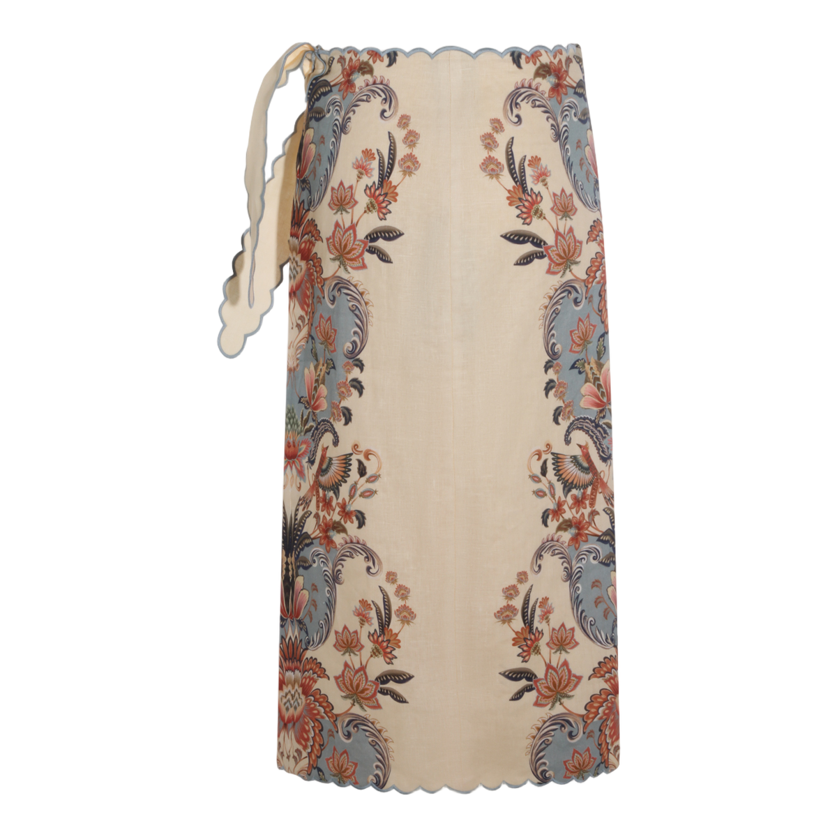 Midi Skirt with Multicolored Tropical Print