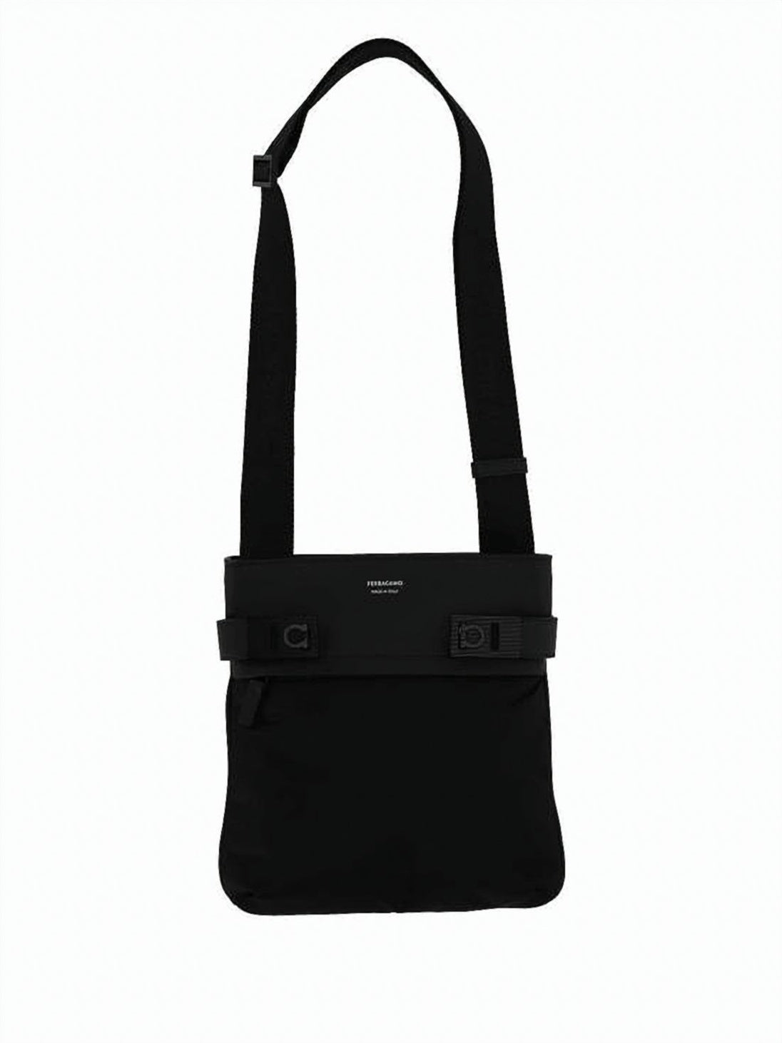 Black Minimalist Rectangular Calf Leather Crossbody Bag