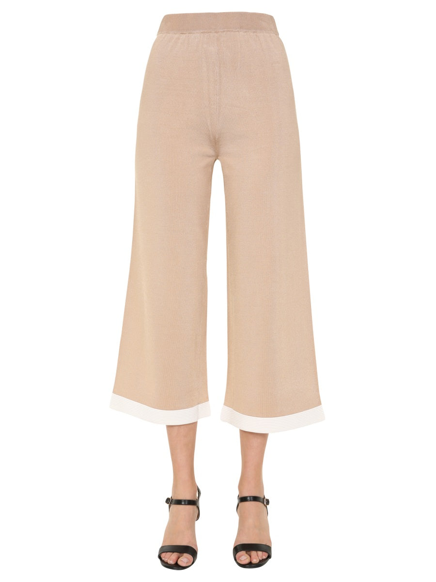 Cropped Trousers With Contrasting Hem Detail