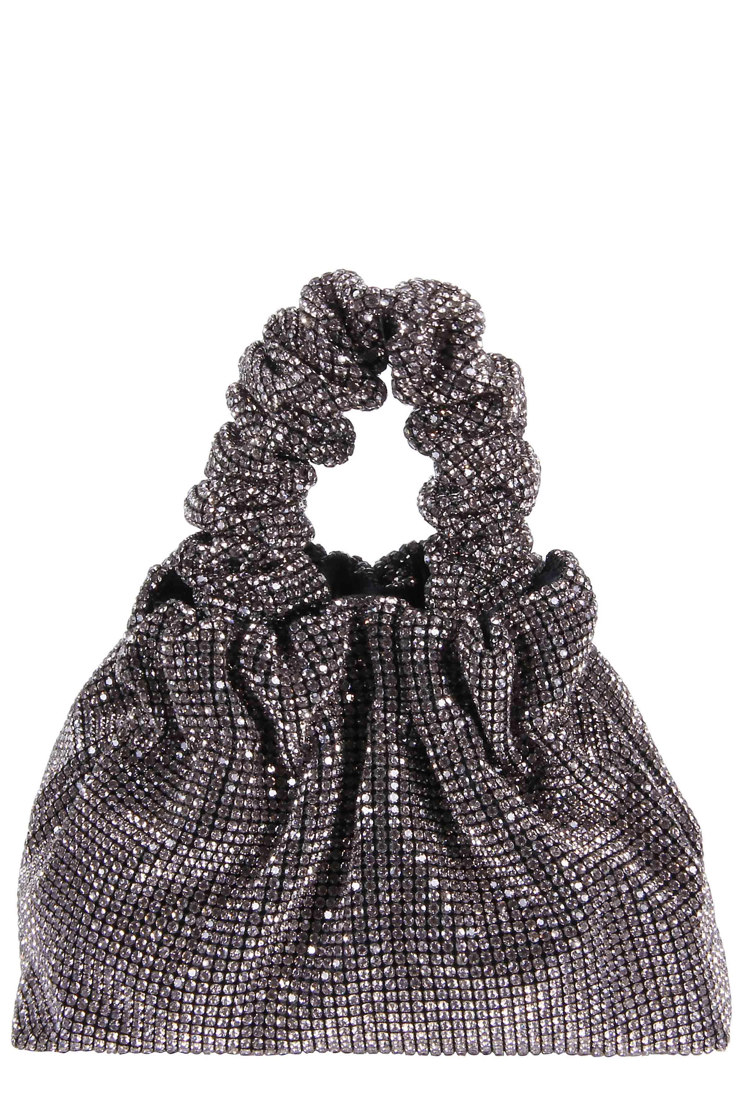Ruched Silver Crystal Mesh Handbag