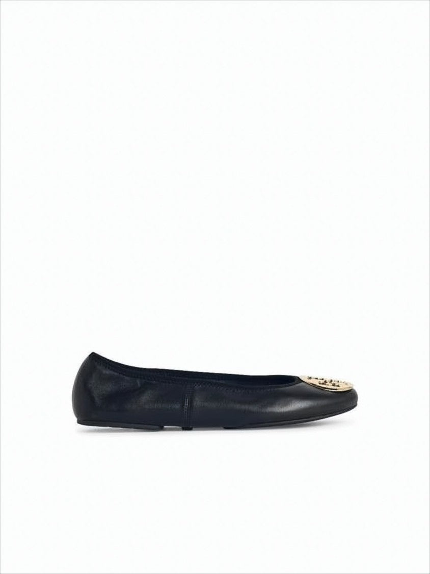 Nappa Leather Flat Shoes with Metallic Emblem
