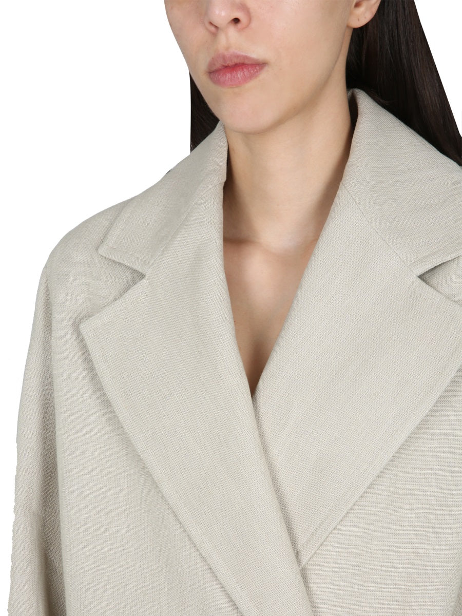 Linen Duster with Button Closure and Peaked Lapel