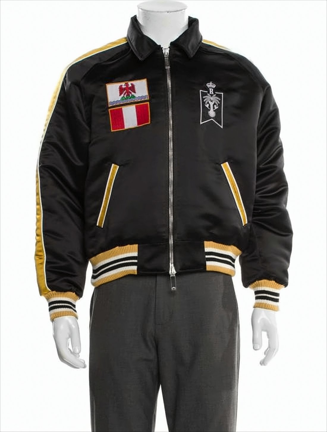 Graphic-Accented Black Jacket with Mustard Highlights