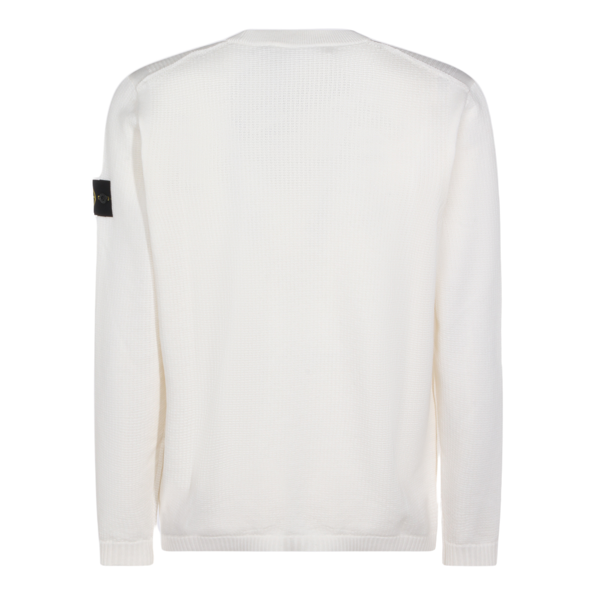 Textured Knit White Sweater With Crew Neckline