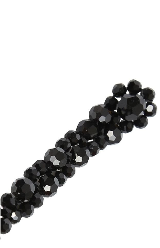Long Drop Earrings With Faceted Black Beads And Flower Cluster