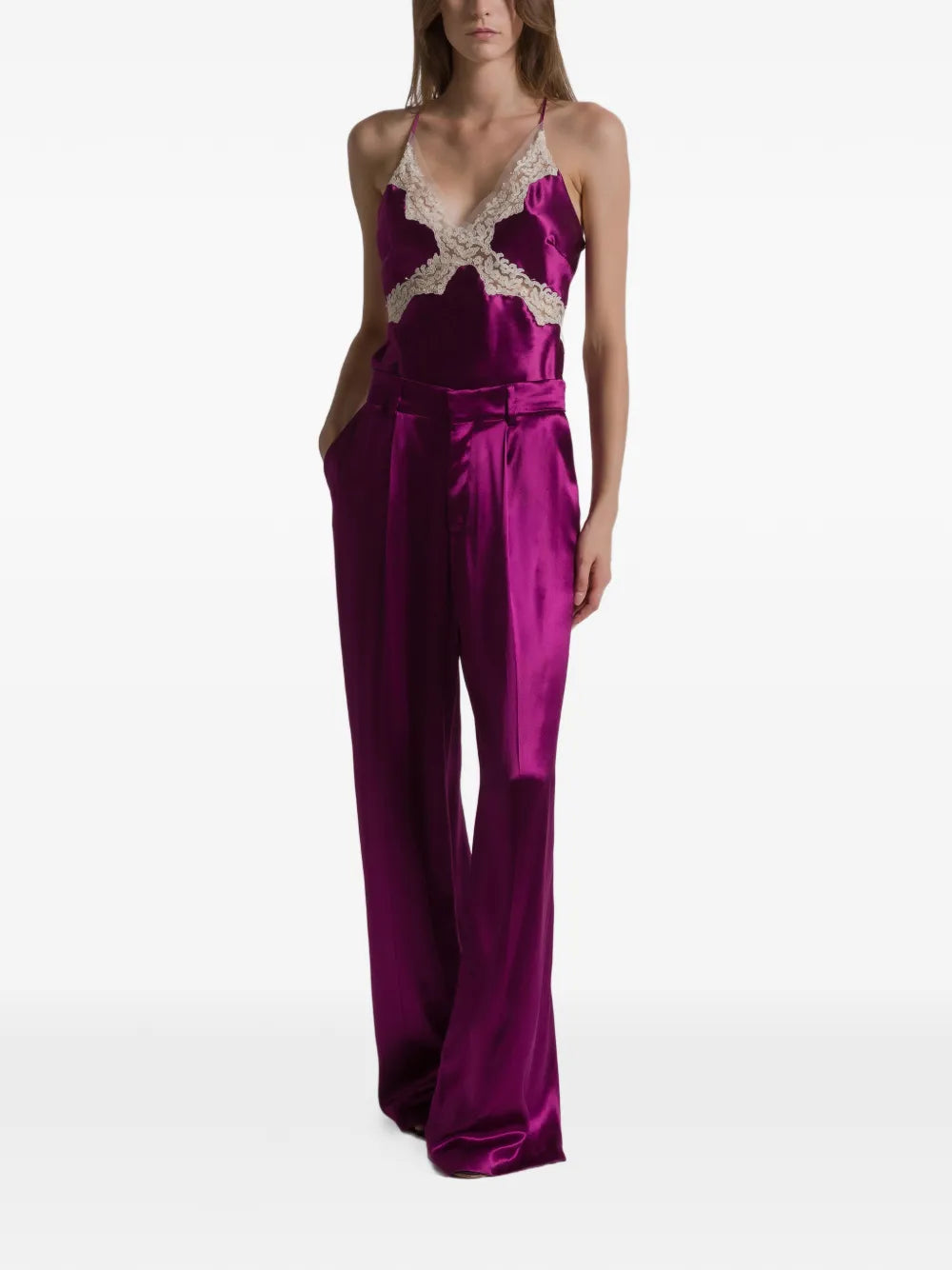 Wide-Leg High-Waist Pants with Front Pleats