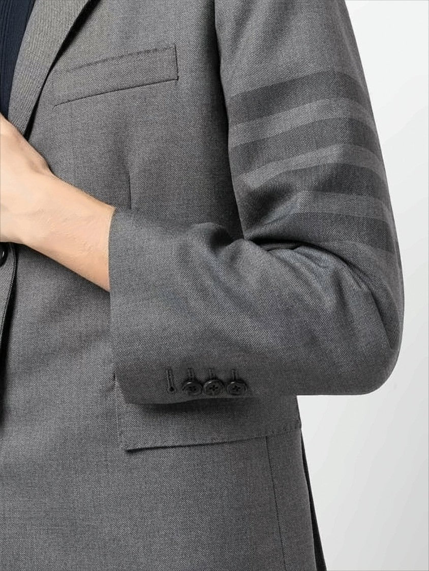 Tailored Grey Wool-Blend Suit Jacket with Signature Stripes