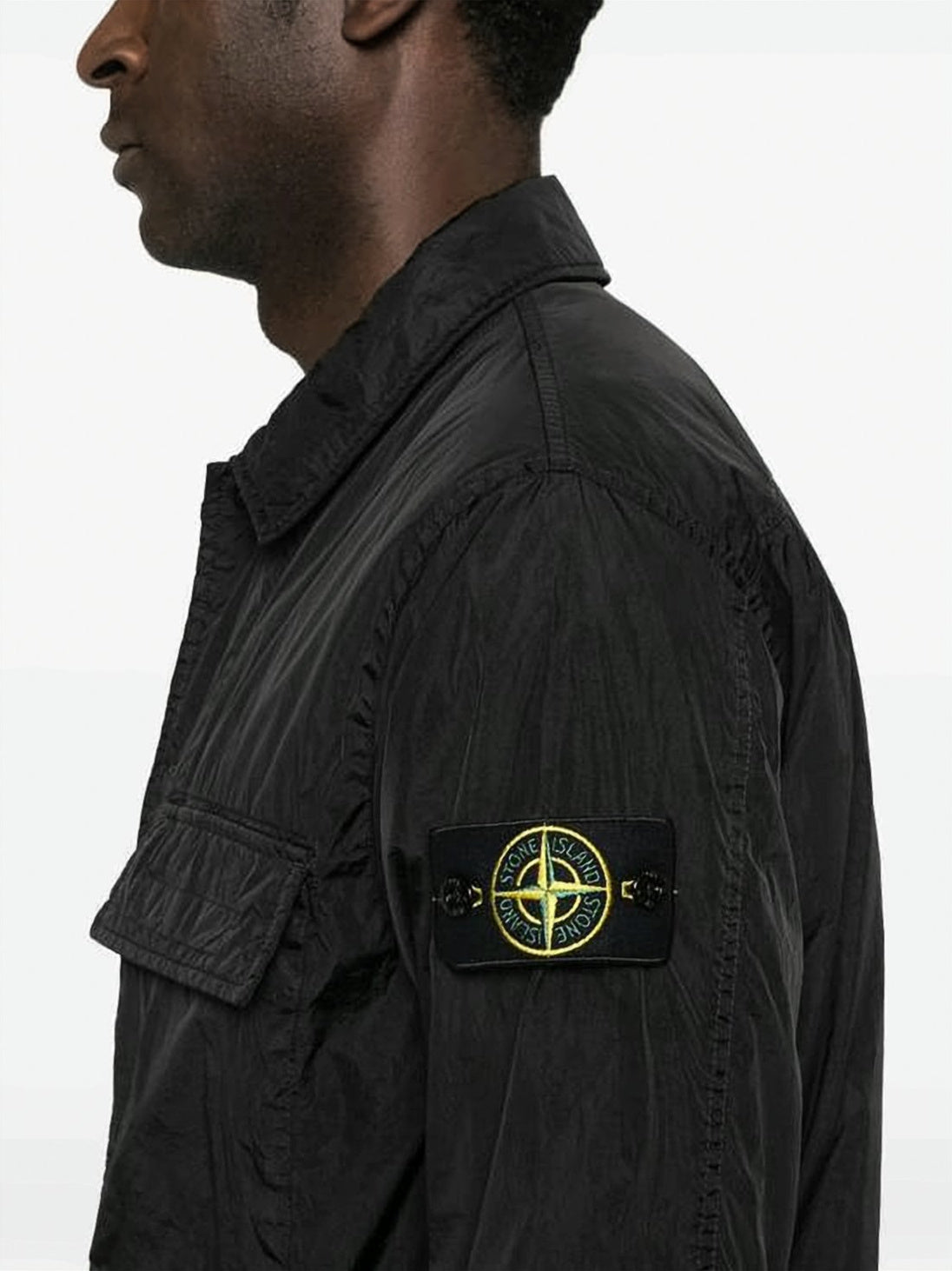 Black Minimalist Technical Jacket with Flap Pocket and Iconic Patch