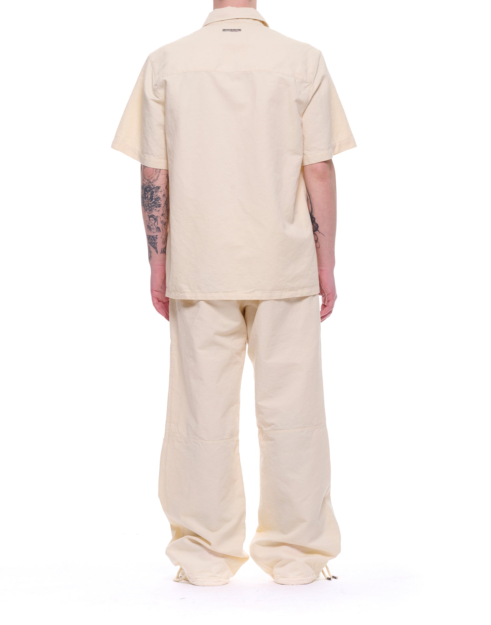 White Loose Fit Twill Hemp Bowling Shirt
