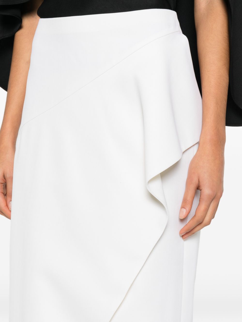 Ankle-Length Wool Skirt with Side Ruffle