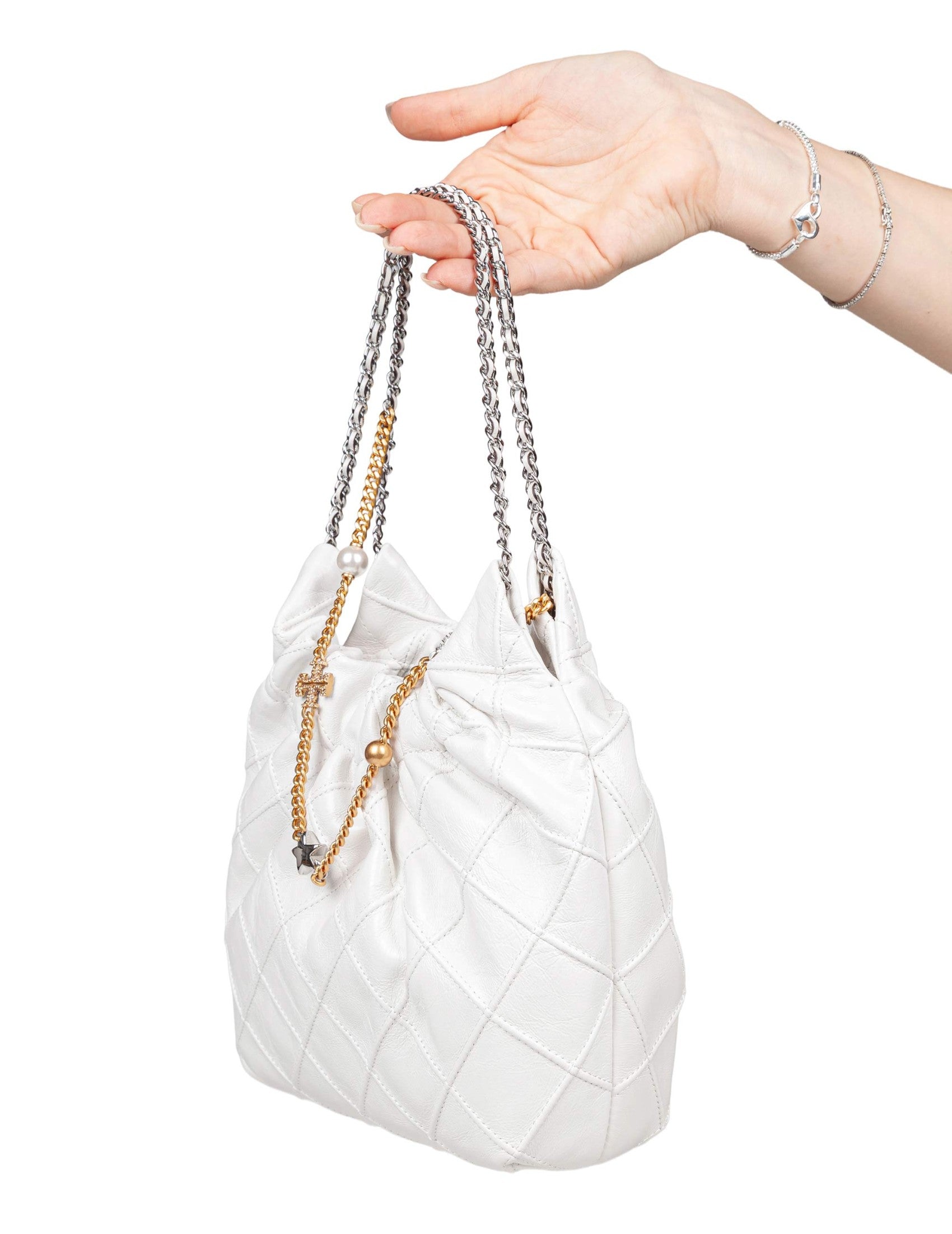 Mini Fleming Nappa Hobo Bag, White