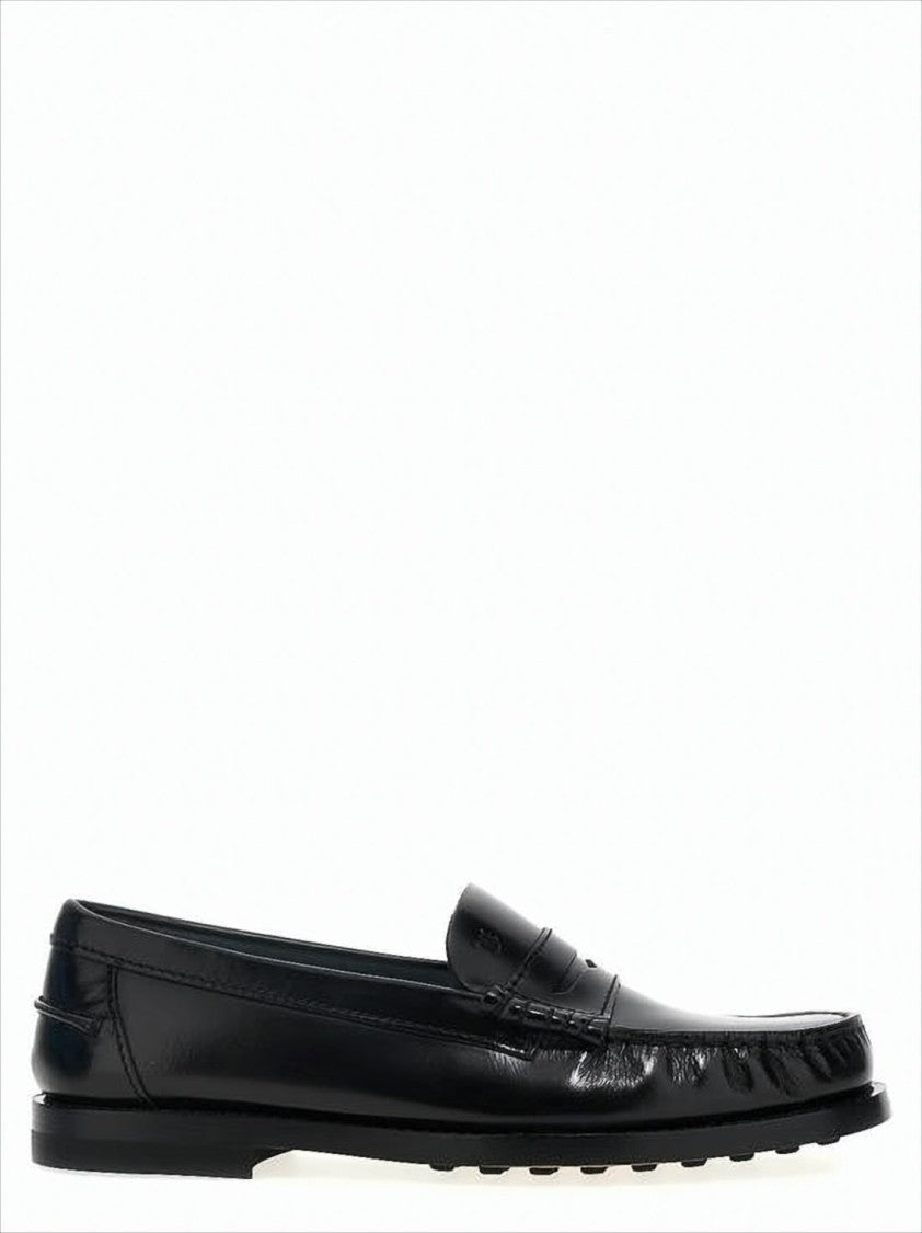 Calf Leather Penny Strap Loafers with Stacked Heel