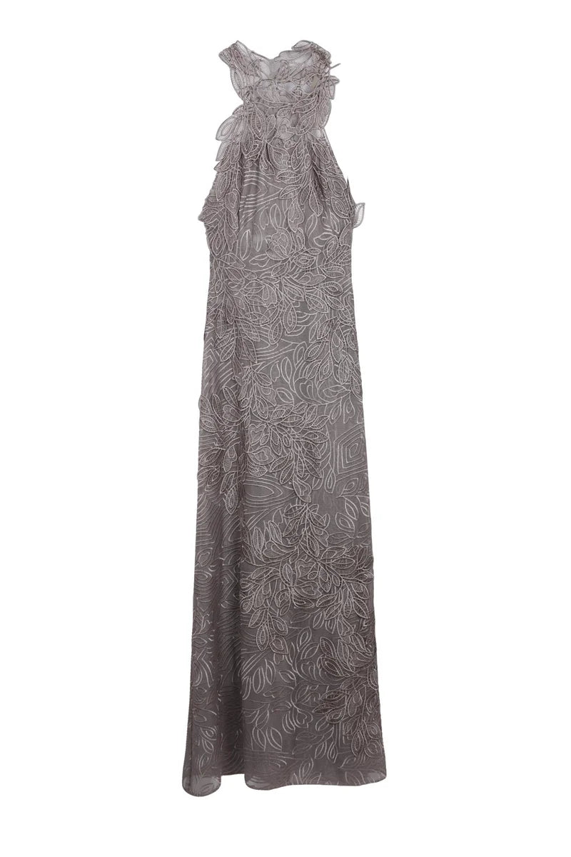 Embroidered Long Dress - Grey