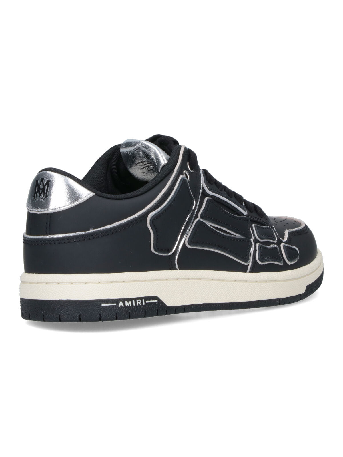 Niskie Czarne Skórzane Sneakersy ze Srebrnymi Detalami