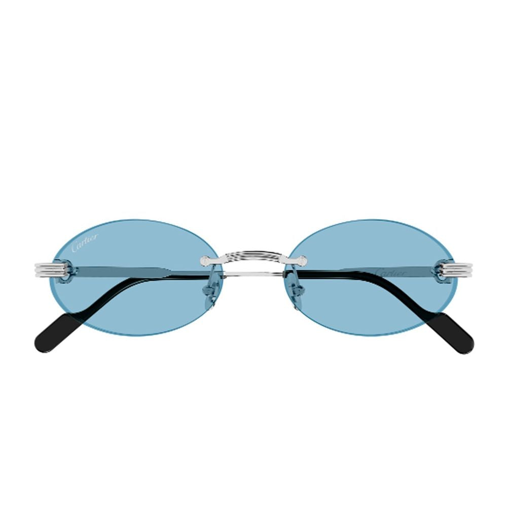 Oval Light Blue Lens Sunglasses With Silver Frame