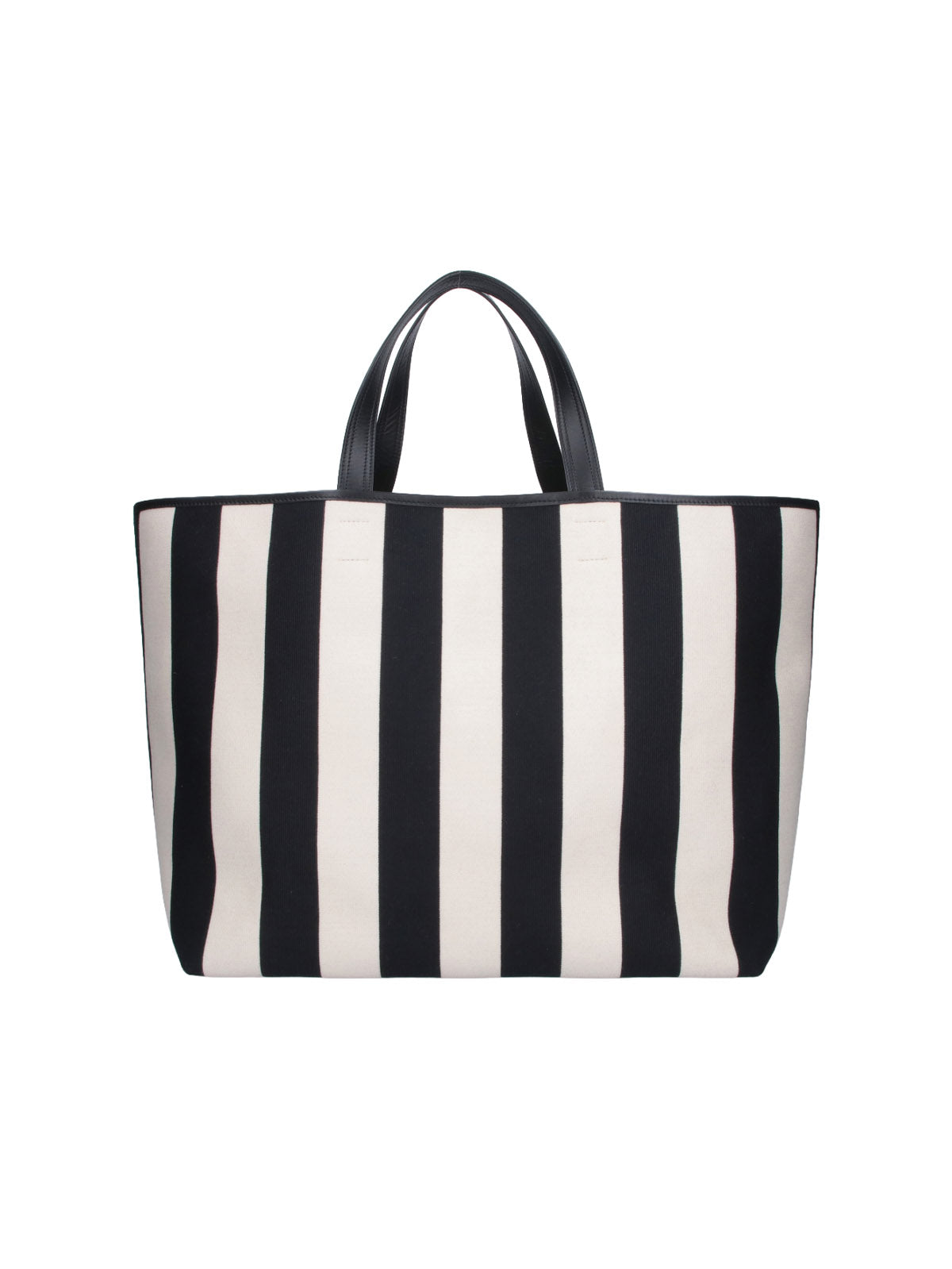 Multicolor Striped Cotton Leather Handle Tote