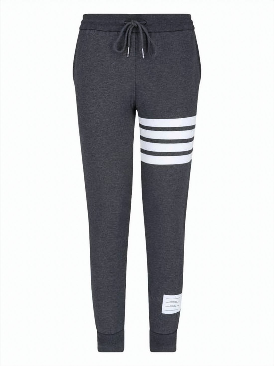 Dark Grey Cotton Jogger Pants with Striped Detailing