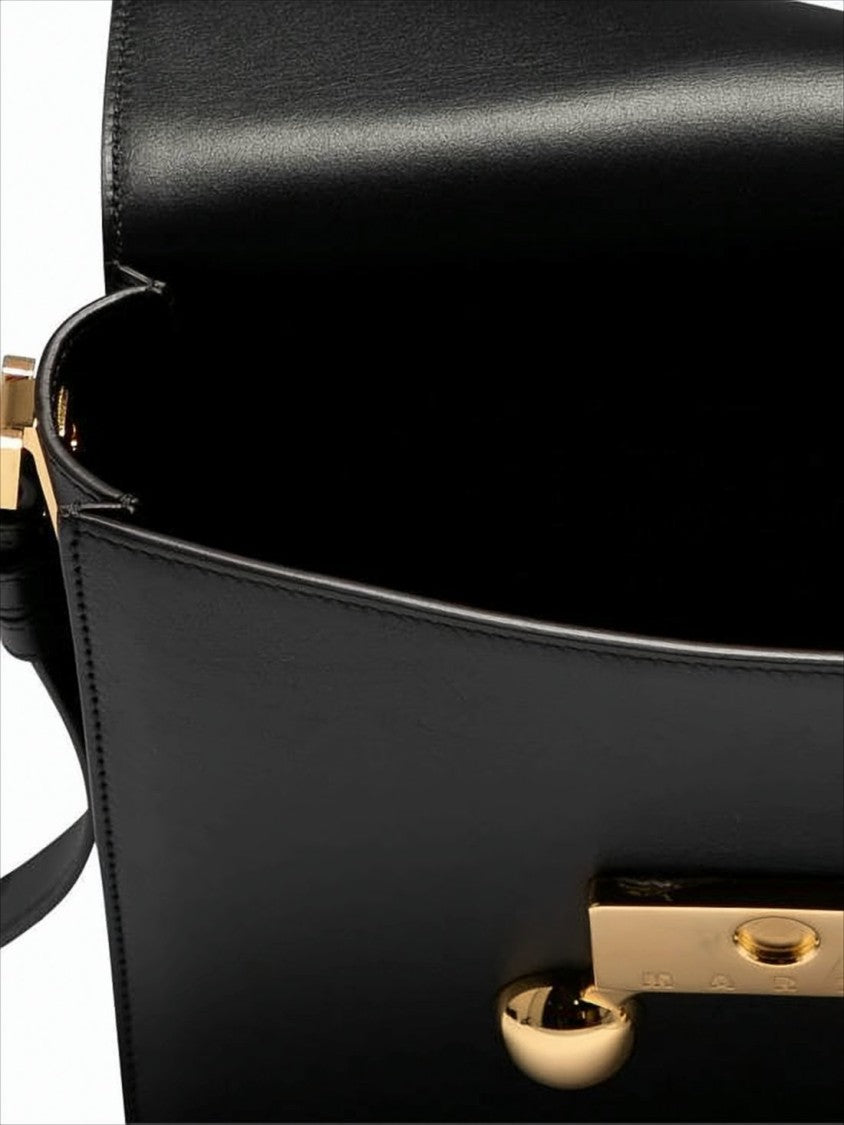 Sleek Rectangular Black Crossbody Bag with Gold-tone Metal Closure