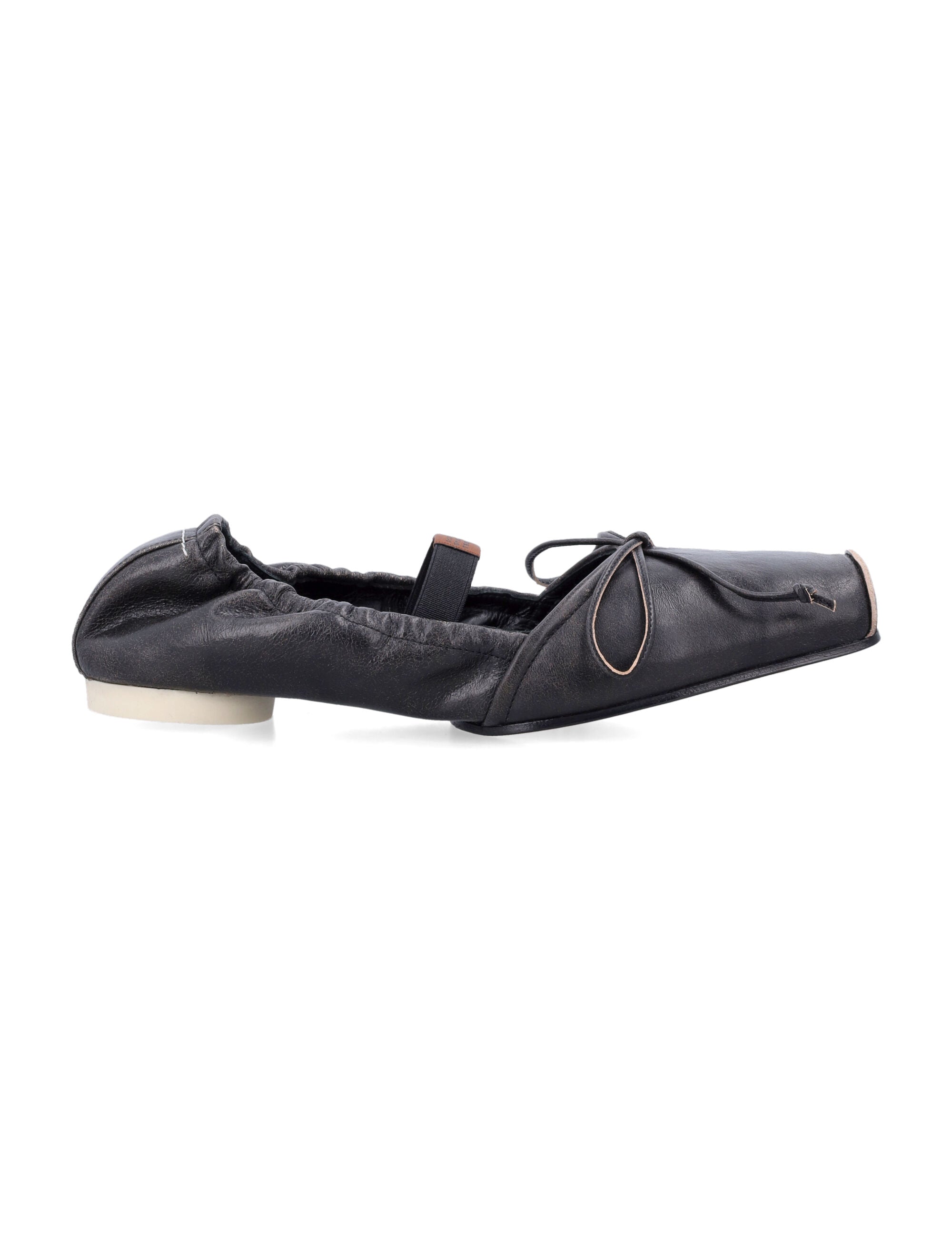 Square-Toe Leather Ballerinas