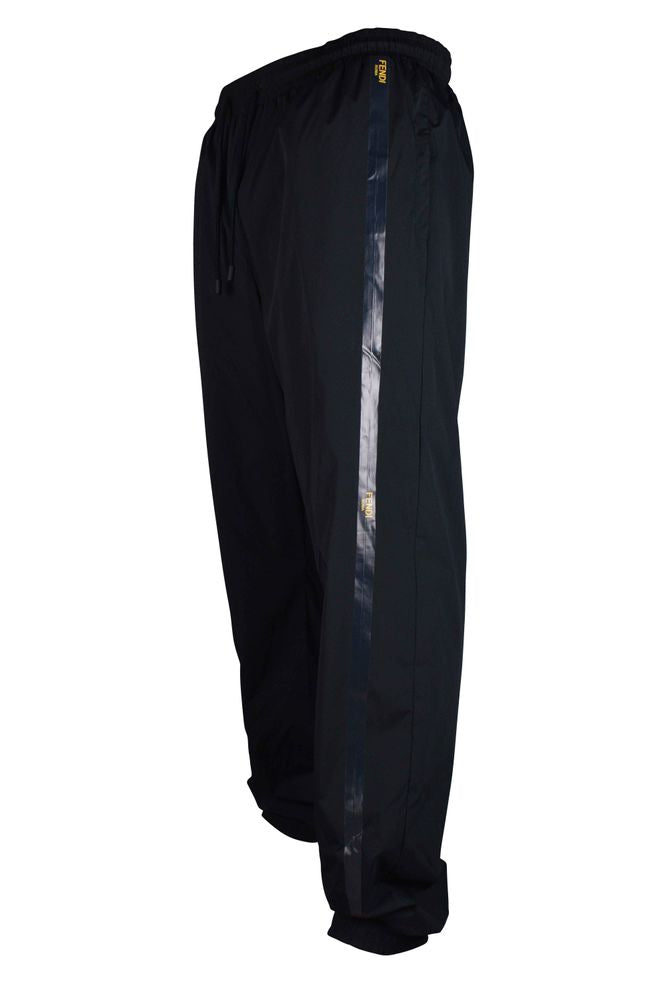 Straight Cut Black Nylon Jogging Pants