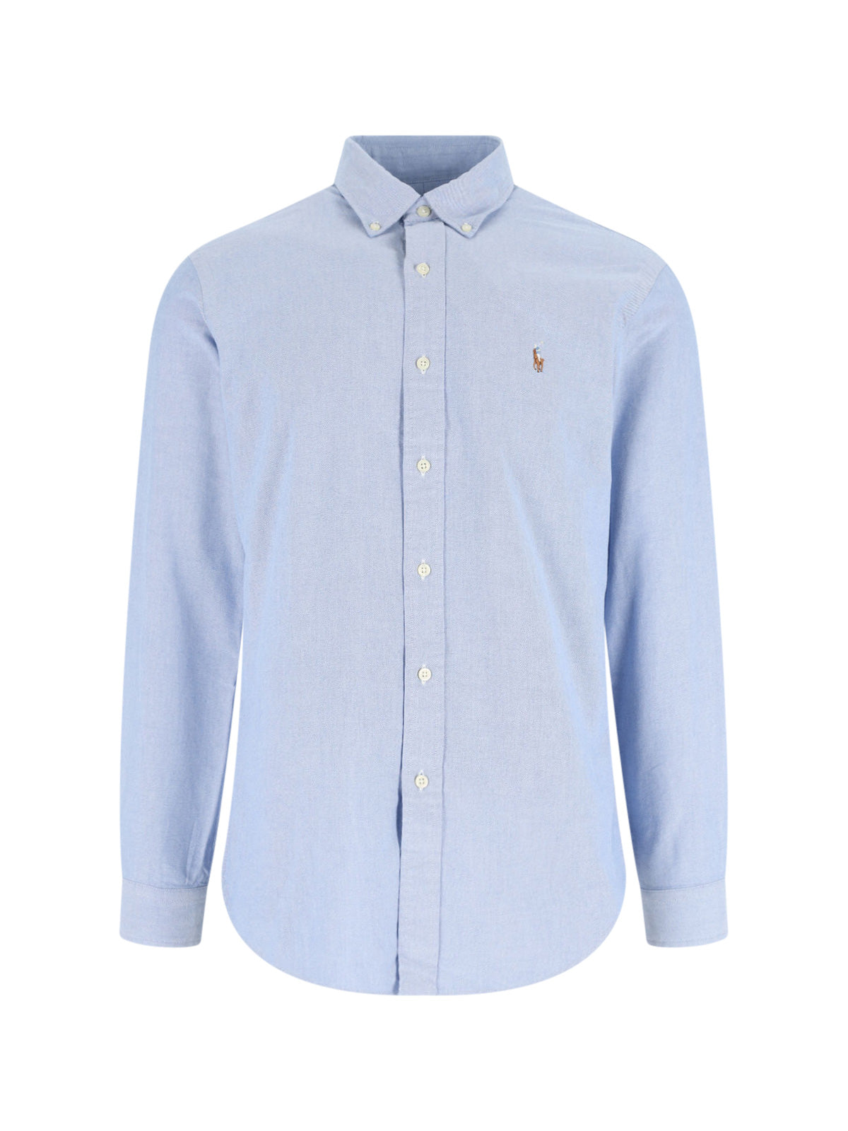 Light Blue Button-Down Cotton Shirt with Embroidered Logo