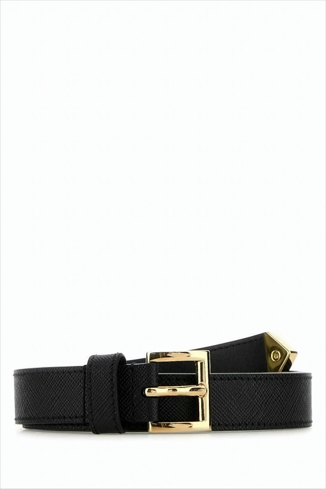 Textured Leather Belt with Polished Gold Buckle