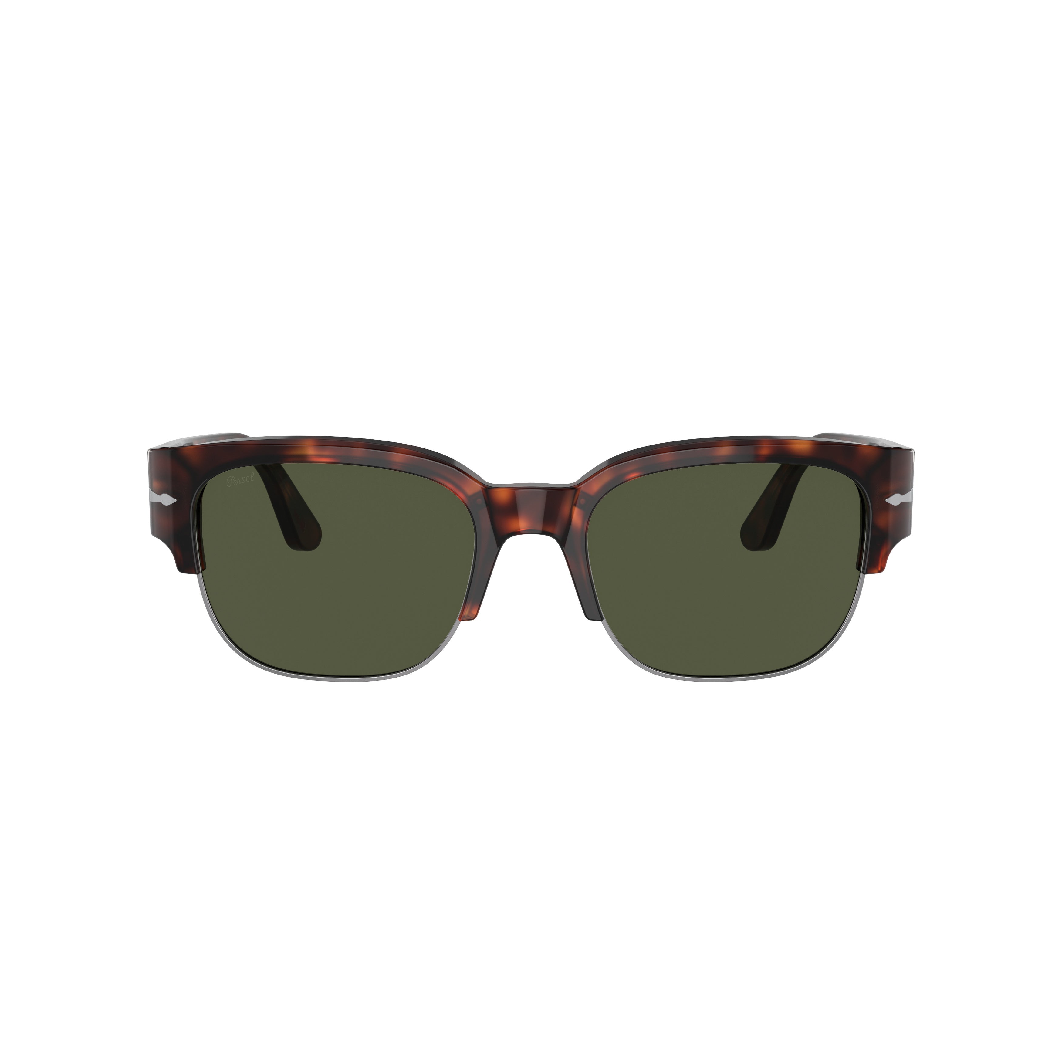 0po3319s Tortoiseshell Square Frame Sunglasses with Silver Arrow Detail