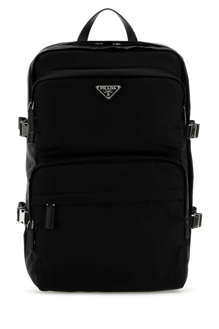 Structured Black Backpack with Triangular Logo