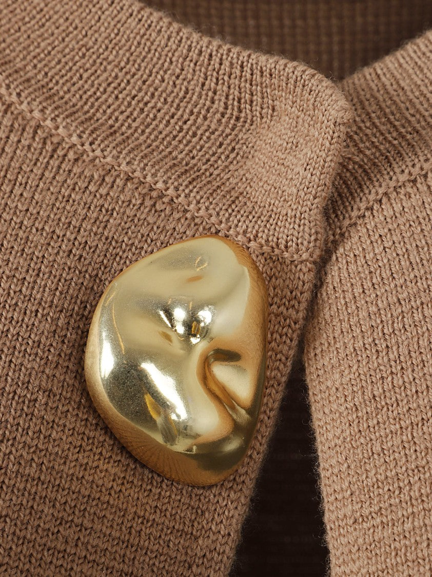 Camel Long Sleeve Sweater With Gold-Tone Button
