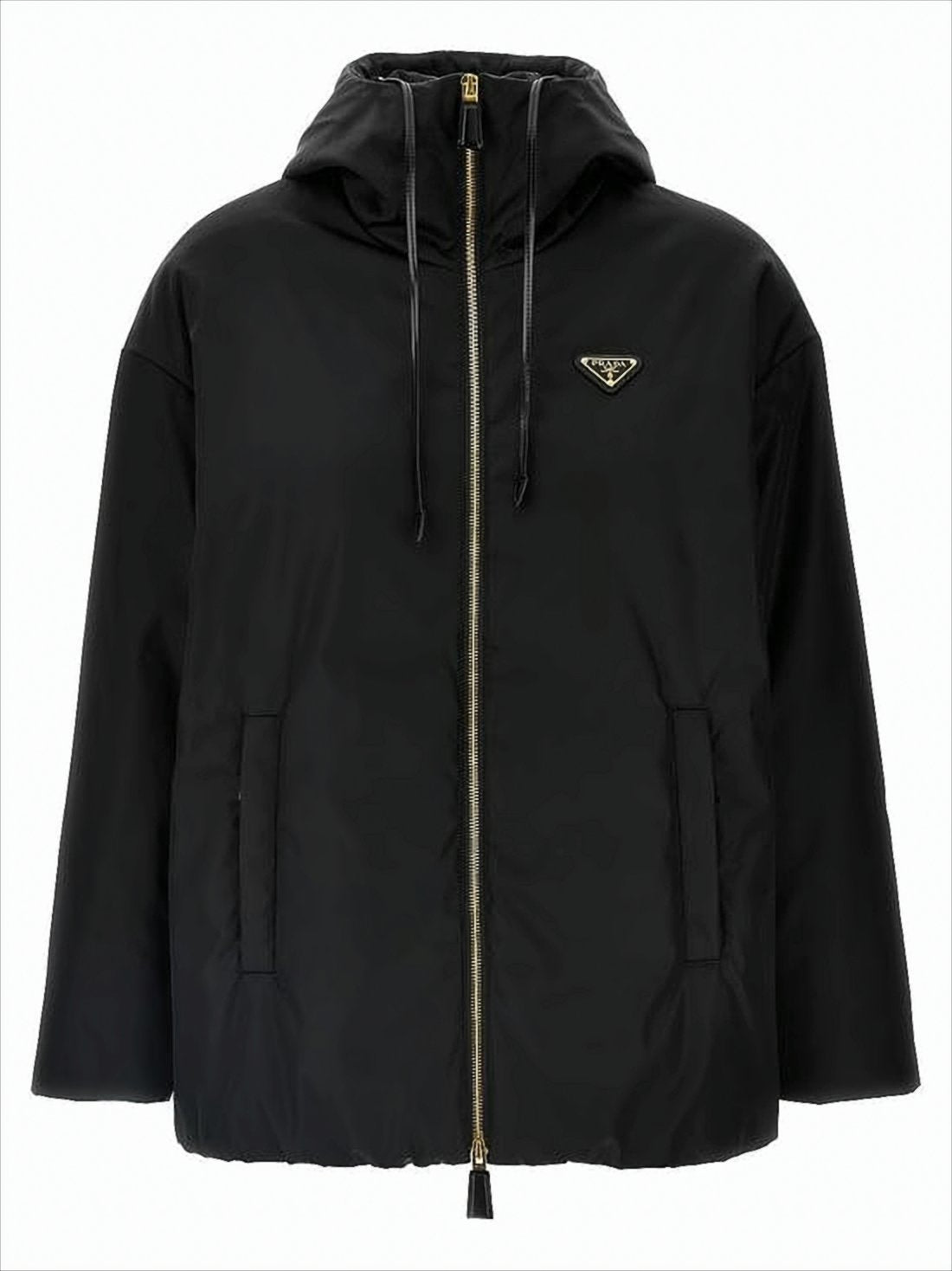 Padded Black Jacket With Hood And Gold-Tone Hardware