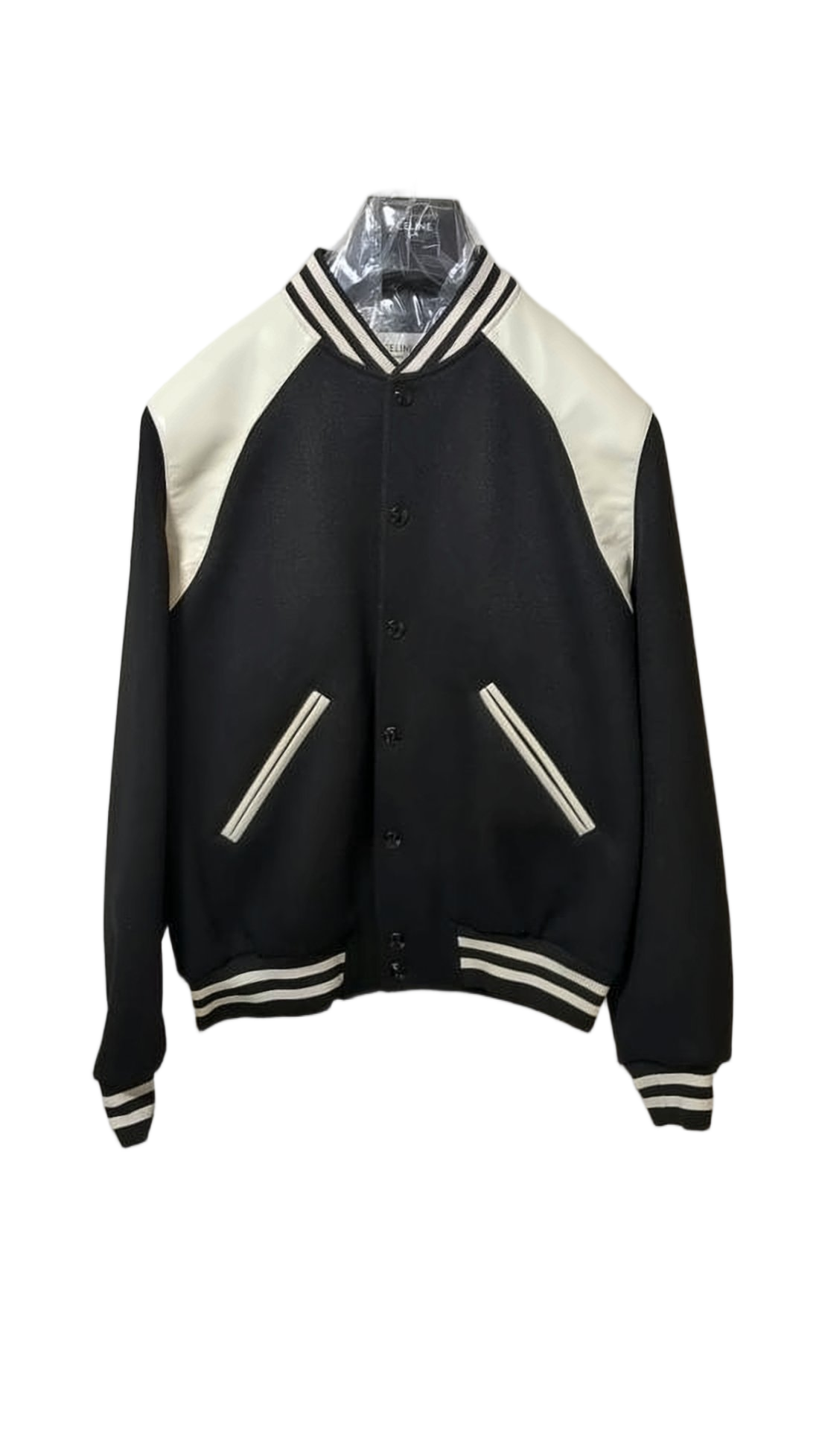 Sporty Bomber Jacket with Contrasting Leather Sleeves