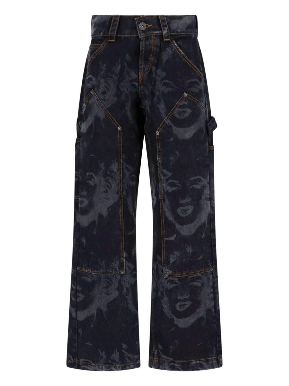 Blue Wide-Leg Faded Print Jeans