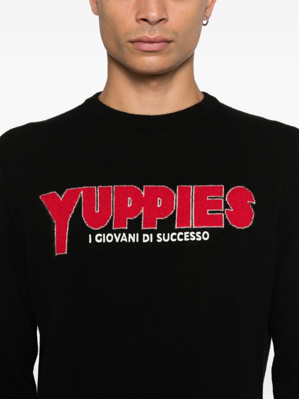 Blue Knit Sweater With Bold Typography