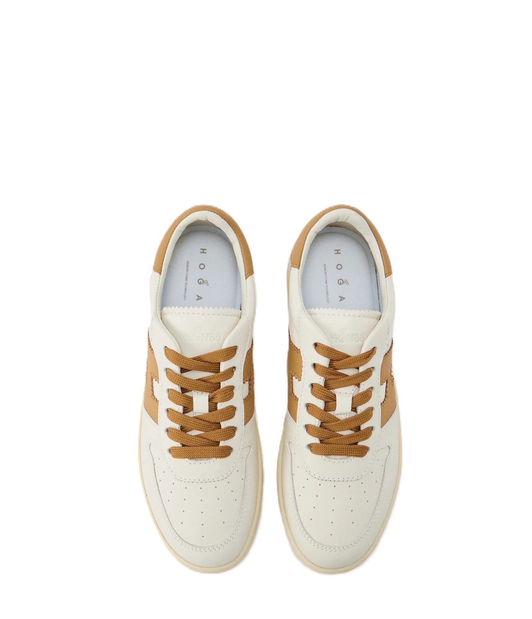 Low-Top Sneakers With Tan Accents And Perforated Design