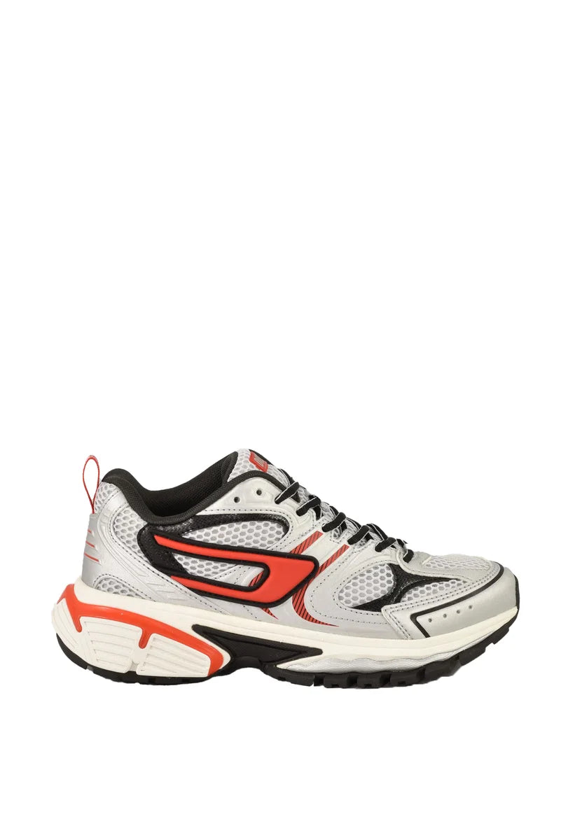 Dynamic Grey and Red Sneakers