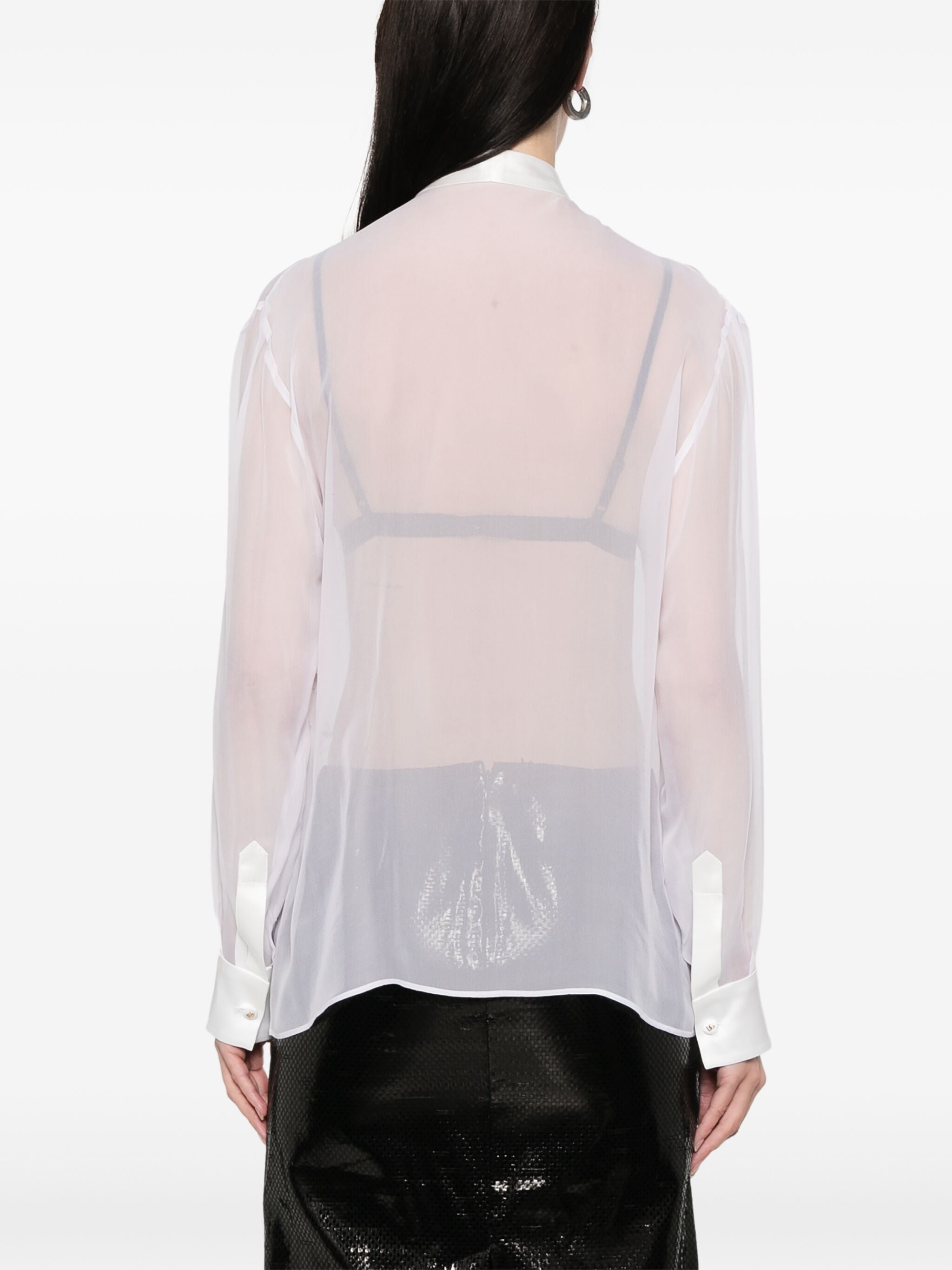 Sheer Silk Chiffon Bow Tie Blouse