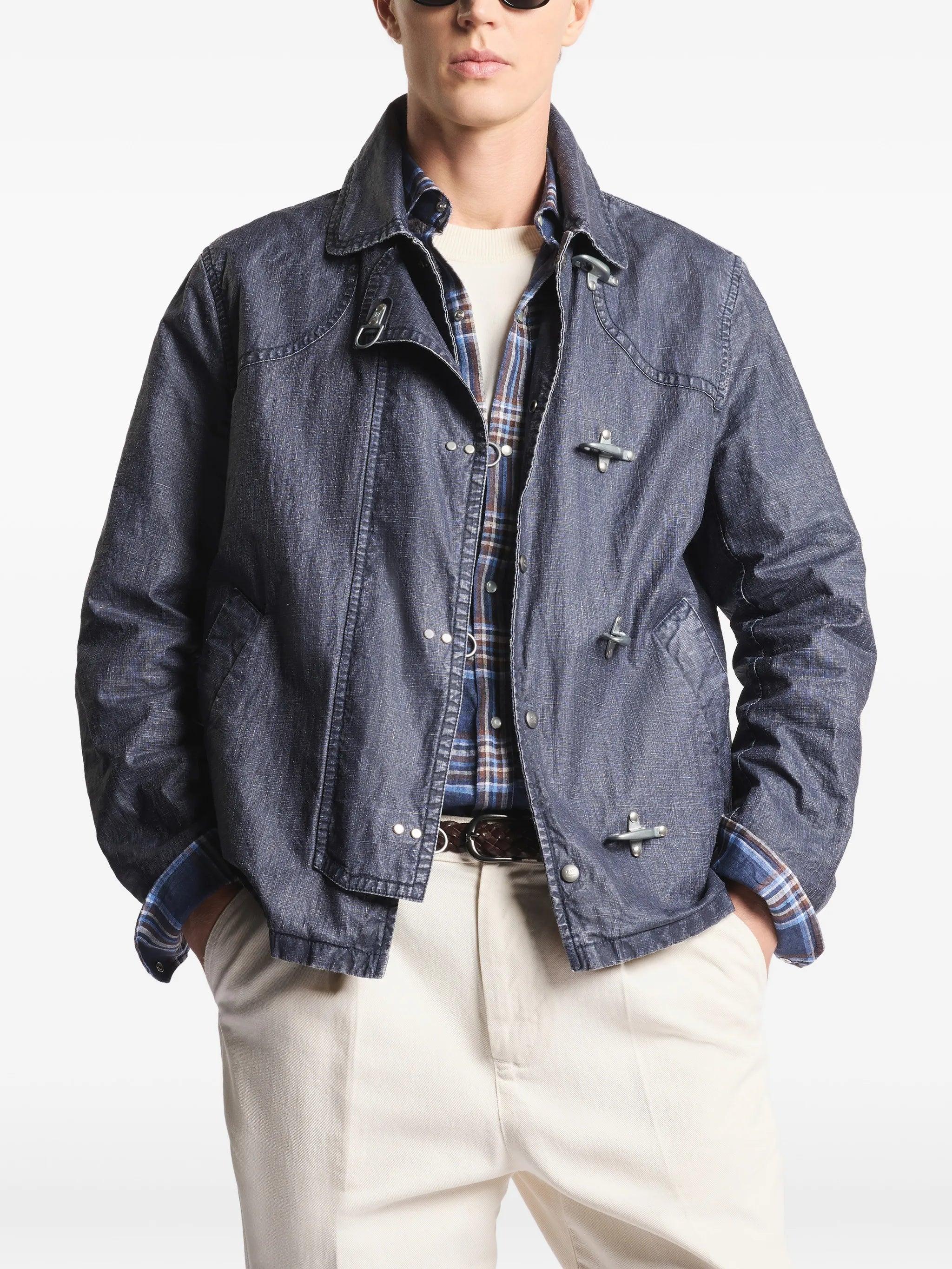 Structured Boxy Blue Metal Toggle Jacket