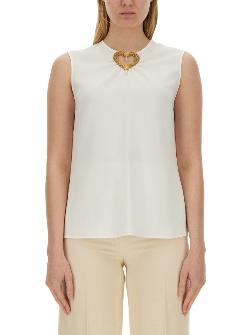 Blouse With Heart Applique And Subtle Keyhole Detail