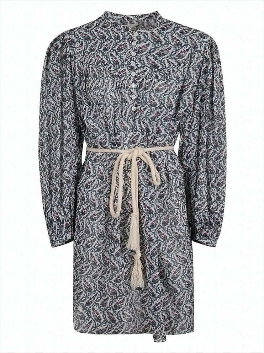 Intricately Patterned Blue Midi Dress