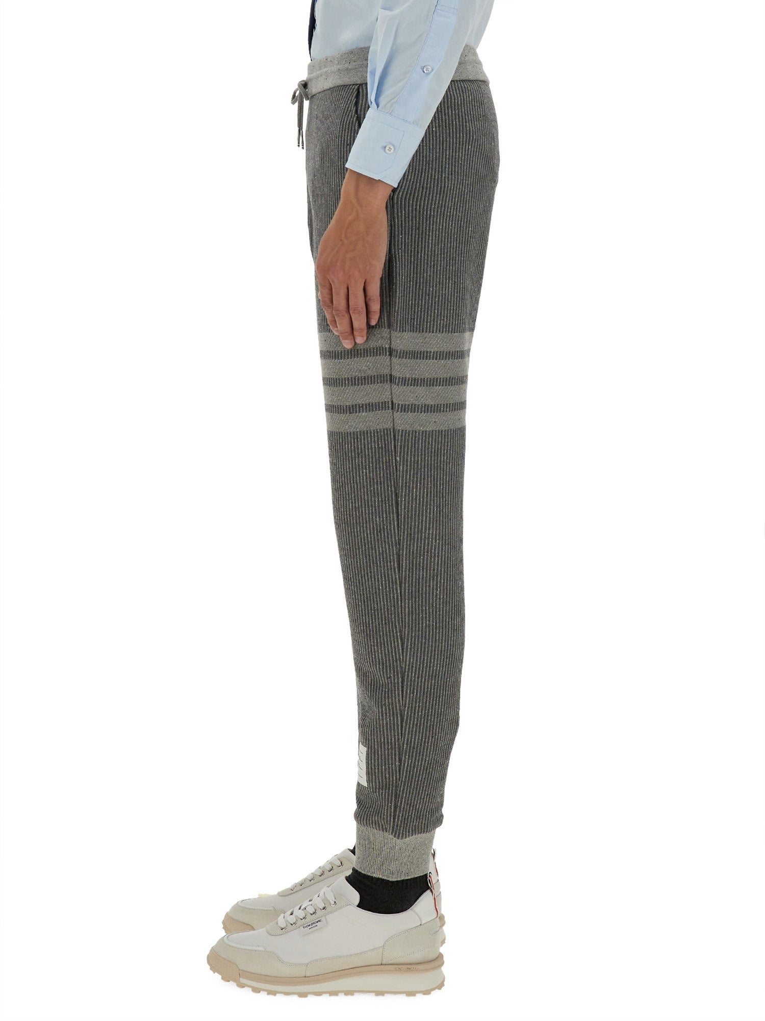 Textured Ribbed Jogger Pants with Distinctive Stripe