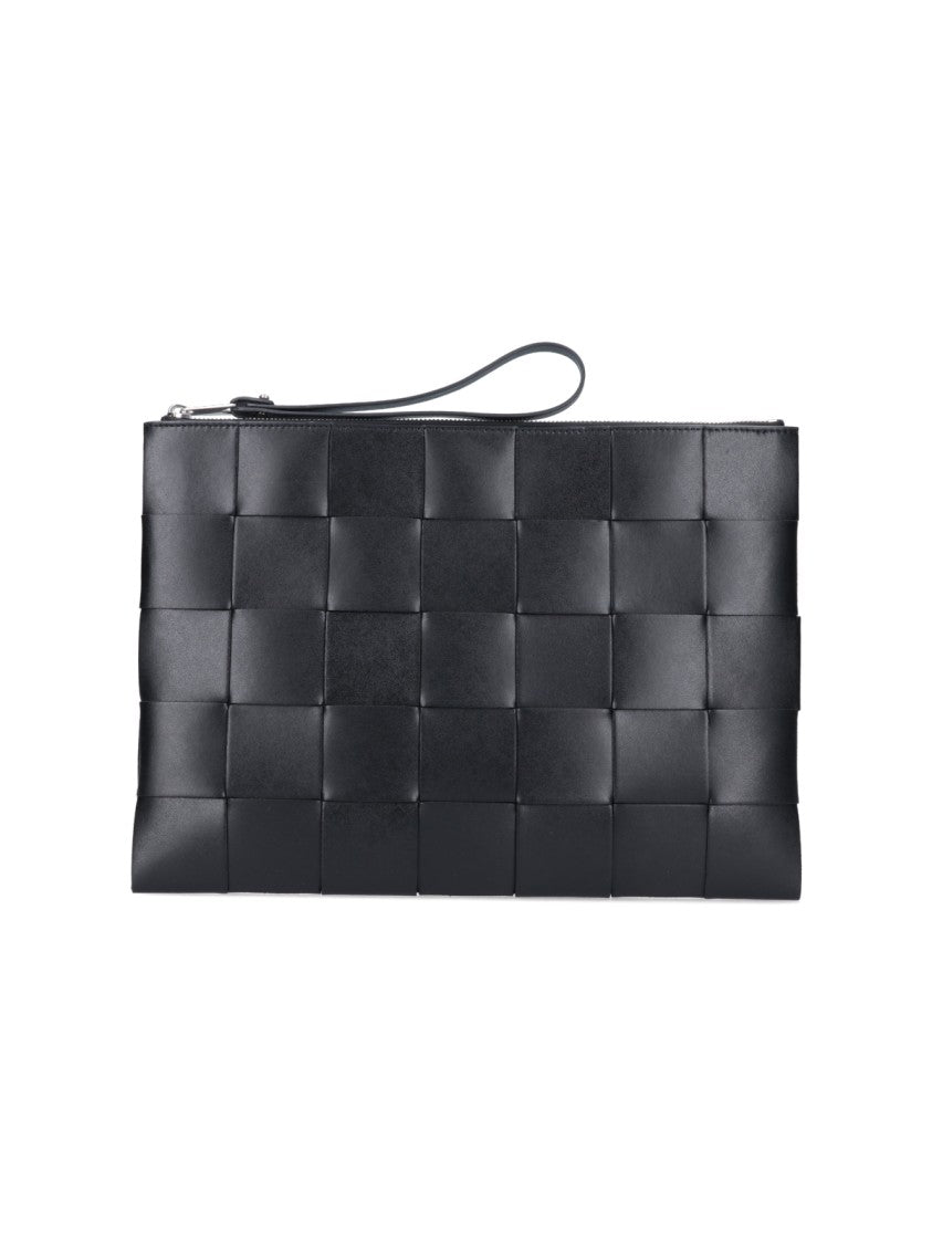 Large Intrecciato Leather Clutch With Removable Zipper Pull