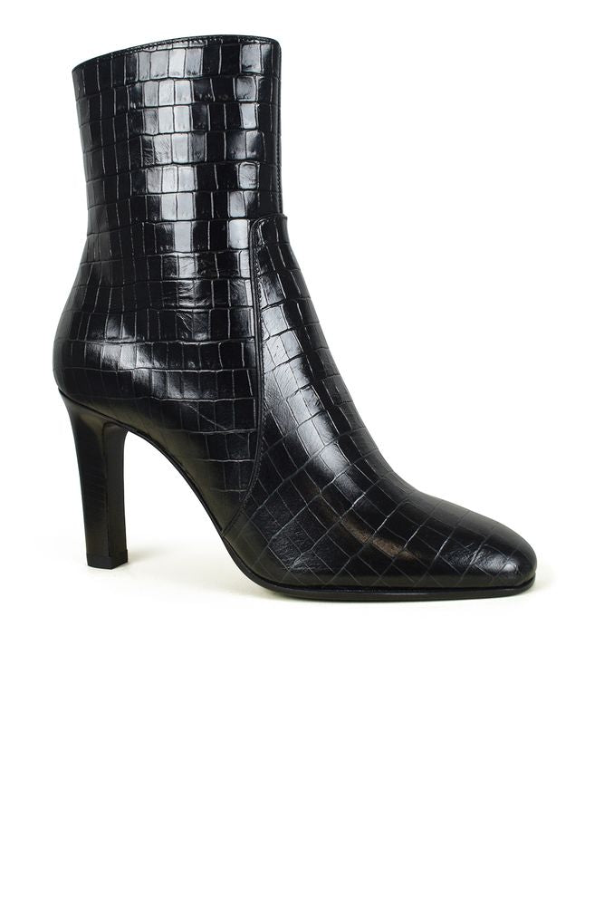 Shiny Crocodile-Embossed Leather Ankle Boots